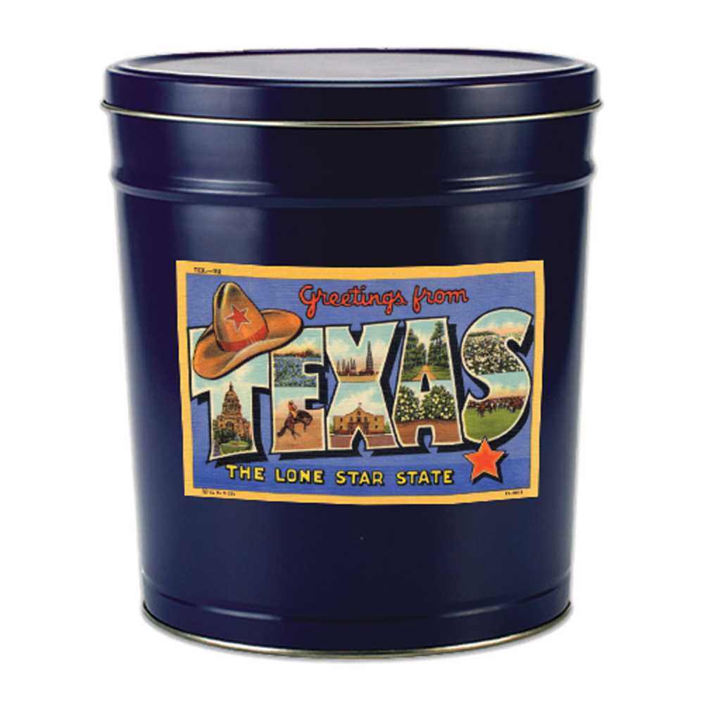 3.5 Gallon Greetings from Texas Popcorn Tin